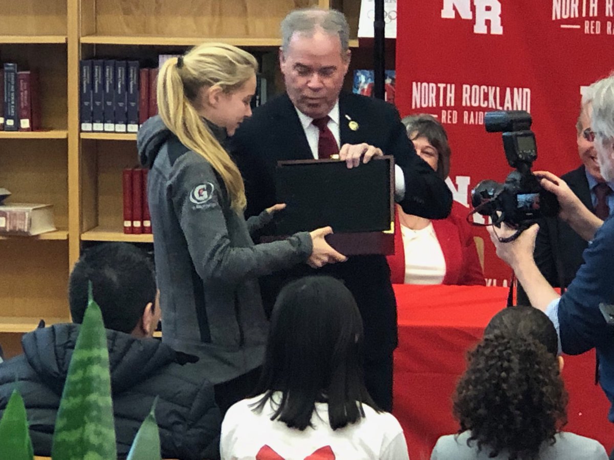 NRRedRaider's tweet photo. Katelyn Tuohy receives the Key to Rockland County from County Executive Ed Day! #nrscdchat @KFelicello https://t.co/1Ec91IPLLl