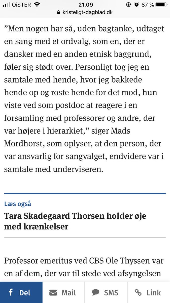 . <a href="/CBScph/">Copenhagen Business School</a> har undskyldt til en underviser, som følte sig krænket over, at der blev sunget “Den danske sang er en ung blond pige” på et møde, skriver <a href="/TineMWinther/">Tine Maria Winther</a> i morgendagens <a href="/kristeligt/">Kristeligt Dagblad</a> . Nu synges sangen næppe igen. #tomorrowspaperstoday k.dk/s/HrjA