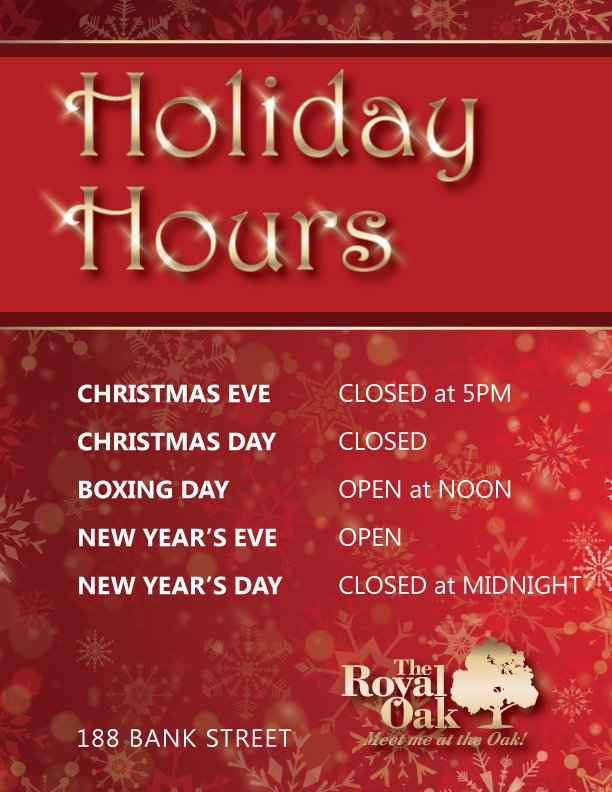 DowntownOak's tweet photo. Have plans to #MeetMeAtTheOak over the holidays? Awesome! Please be sure to note our #HolidayHours during #Christmas and #NewYears to make sure we're there to greet you! https://t.co/OoRqkCIbje