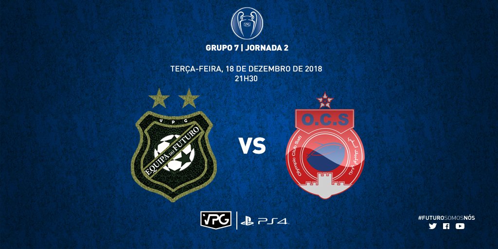 🏆Liga dos Campeões <a href="/VPGesports/">VPG Bluebirds Esports</a>
📋 Grupo 7 | Ronda 2
📆 Terça-feira, 18 de Dezembro 2018 | 21h30
⚽️VPG Equipa do Futuro 🆚 <a href="/OcsAsfi/">VPG_OCS_Olympic Asfi</a> 
<a href="/VPGPortugal/">VPG Portugal Official</a>
#FuturoSomosNós
#WhereTheChampionsPlay
#VPG
#LigaDosCampeões