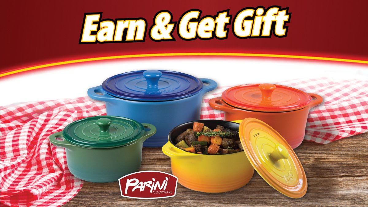 Soboba Casino Resort on X: Pick a different Flameproof Casserole piece  each week with our Earn & Get Gift! Earn points on Mondays and/or Tuesdays  and receive your Parini Cookware on Tuesdays!