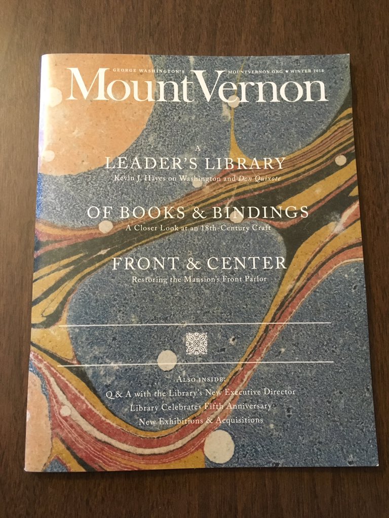 M_Shomaker's tweet image. Wow @MountVernon, beautiful cover and layout of the most recent Mount Vernon magazine. #sschat #fontnerd #marblingisdope