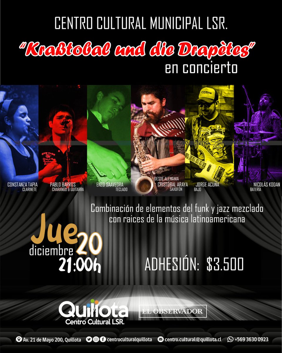 ¡Música! 
Músicos de nivel internacional, repertorios populares y doctos.
La música se toma el Centro Cultural.
Orquesta del Conservatorio de la PUCV <a href="/imuspucv/">IMUS PUCV</a> 
Cristóbal Araya, músico chileno radicado en Alemania.
Patricio Sanhueza, concertista en guitarra, formado en Bélgica.