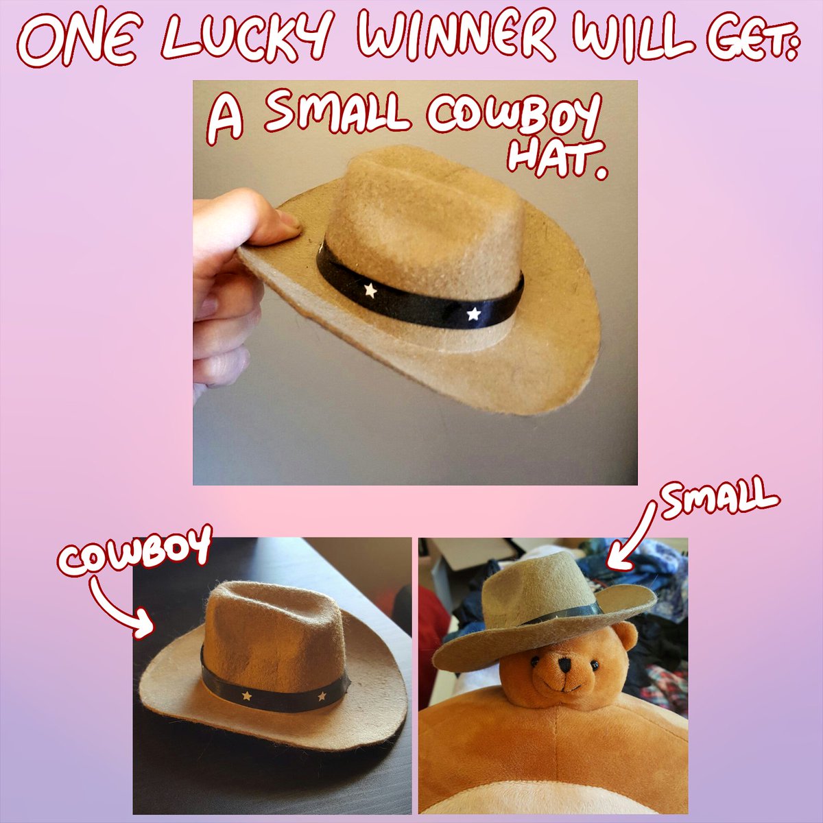 buttcheekwizard's tweet photo. was gonna be a 4000 follower giveaway but NOW SUDDENLY IM AT 5000. IM ETERNALLY GRATEFUL SO MANY PEOPLE STICK AROUND THRU ALL MY SHIT POSTS. So you voted, and I am giving away:

✨✨✨🤠A Small Cowboy Hat🤠✨✨✨
          (also a free chibi)

FOLLOW + RT TO ENTER, THANKS ALL 💖 https://t.co/MjI3lu4dwg