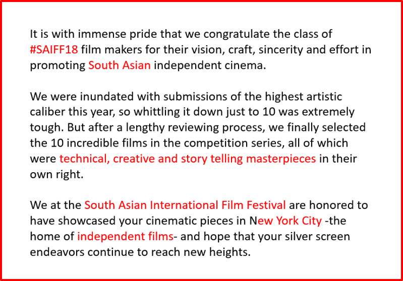 South Asian International Film Festival tweet media