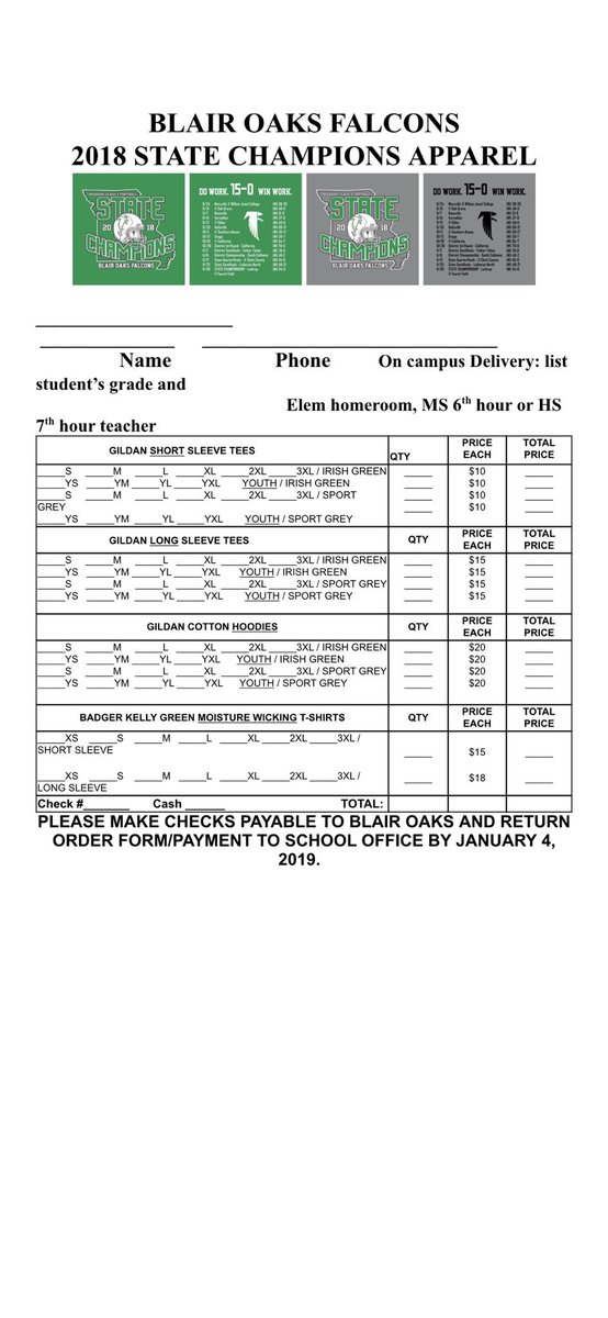 kimberlyatnip's tweet photo. State Shirts are ready to order. All orders due to High School office by 1/4/19! @WeAreBlairOaks https://t.co/cbU0GyEVud