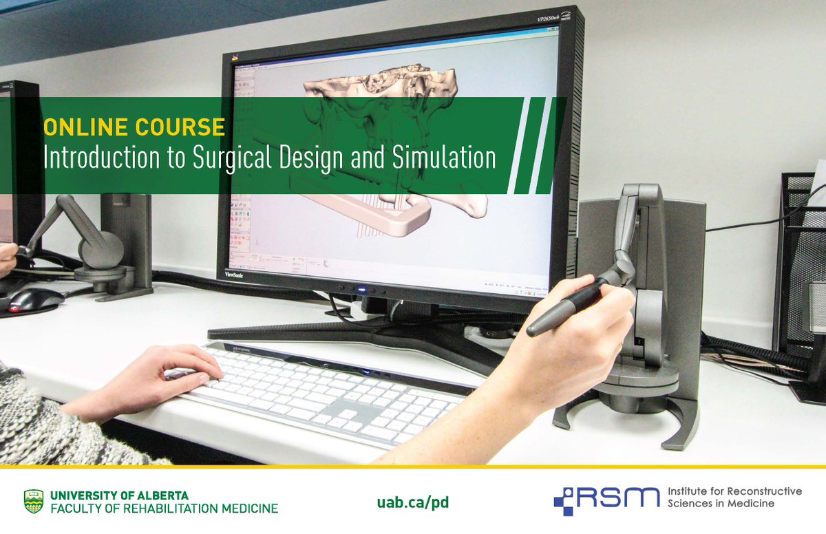 iRSMyeg's tweet photo. Developed by Heather Logan (@hlogan6),  iRSM’s Surgical Design Simulationist, the 6-week online course offered through UofA Faculty of Rehab Med (@UofARehabMed)  focuses on the fundamentals of surgical design &amp; simulation. 

Registration is now open. 

#surgicaldesign #myirsm https://t.co/9FxPJIyGjG