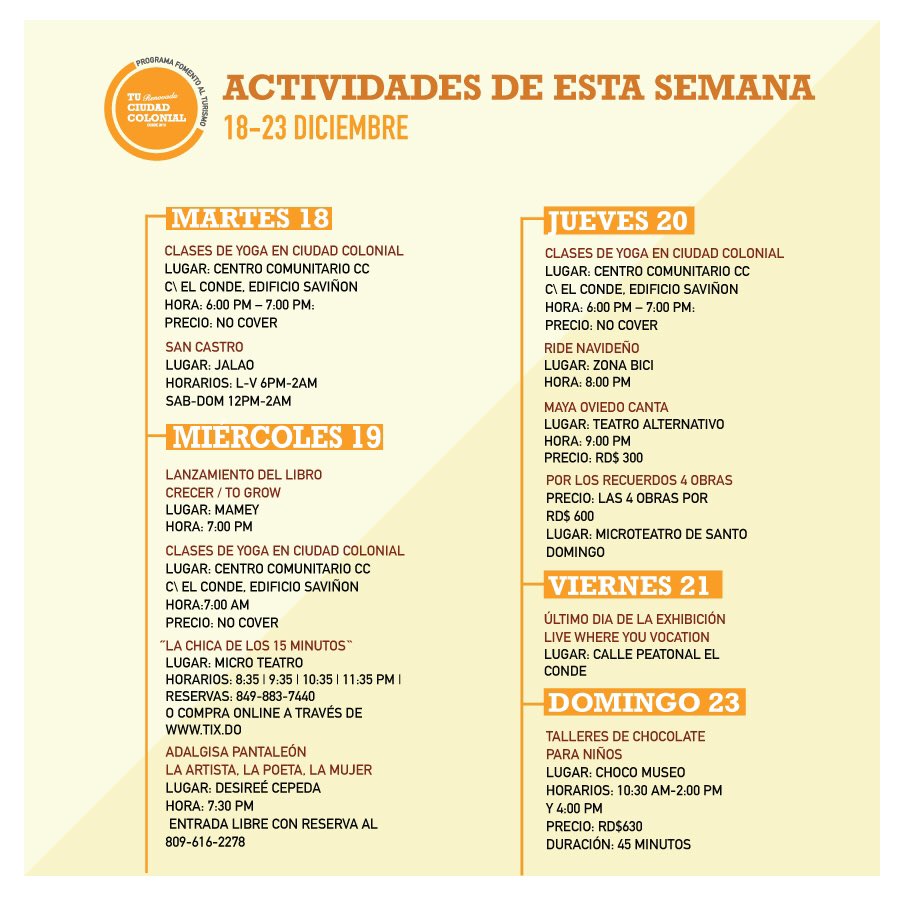 Tu ciudad Colonial te espera con actividades para  que disfrutes en compañía de familiares y amigos.
#actividadeszcrd #tuciudadcolonial