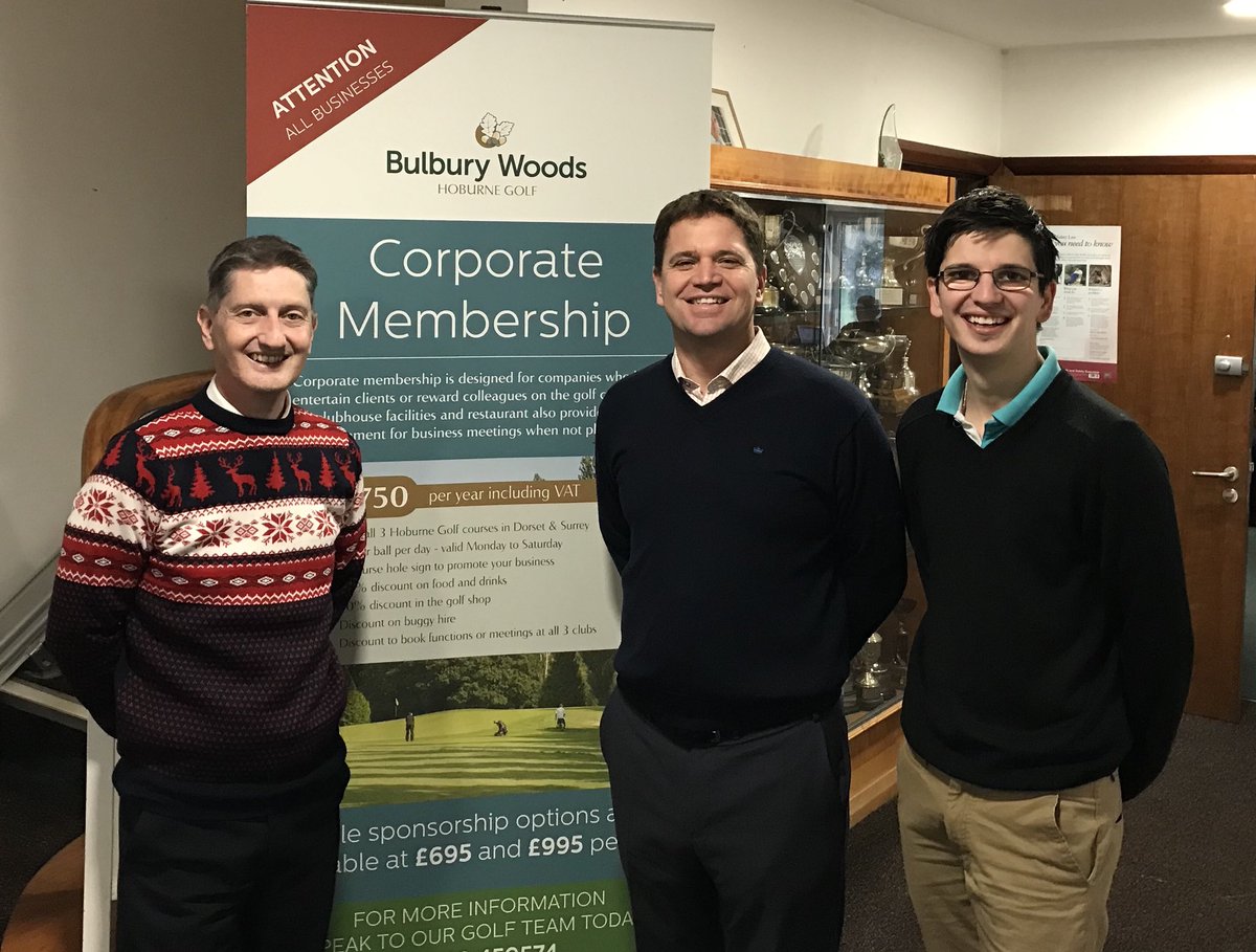 Good conversation engaging with <a href="/DorsetChamber/">Dorset Chamber</a> members James &amp; Shaun at <a href="/BulburyGolf/">Bulbury Woods GC</a>  #ChristmasJumper