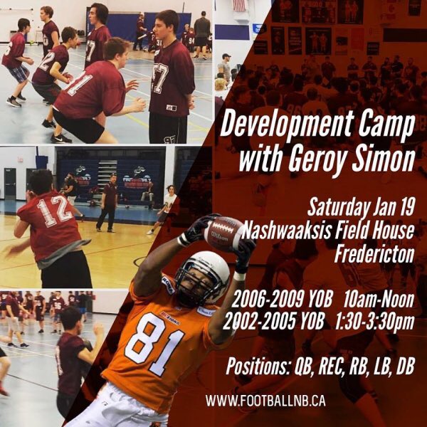 FundyFootball's tweet photo. REGISTRATION OPEN: Football NB is excited to offer a skills camp with Geroy Simon this January. You don’t want to miss this opportunity to learn from one of the ALL TIME BEST!
For Details and registration: https://t.co/2u1pXpr3Ev
Info on Weekend Schedule: https://t.co/JIbnQXBJss https://t.co/0et91BMP18