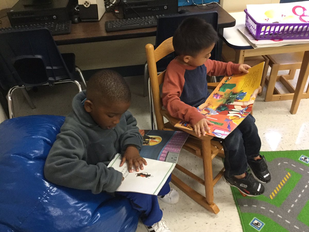 Day 10–Most of the time, PK students come with very little knowledge of letter recognition and their sounds. This year, there are a few who are reading and need to be challenged at their level; therefore, they will begin “Rise and Shine” with Kinder in January.  #Langleytwitter