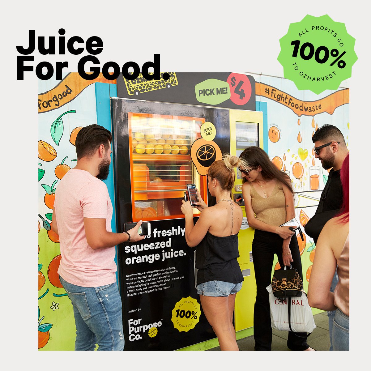 Juice For Good is an innovative new vending machine that squeezes delicious fresh juice from imperfect oranges. Our oranges might be blemished on the outside, but they’re 100% juicy goodness on the inside. Check out our website for locations! #JuiceForGood