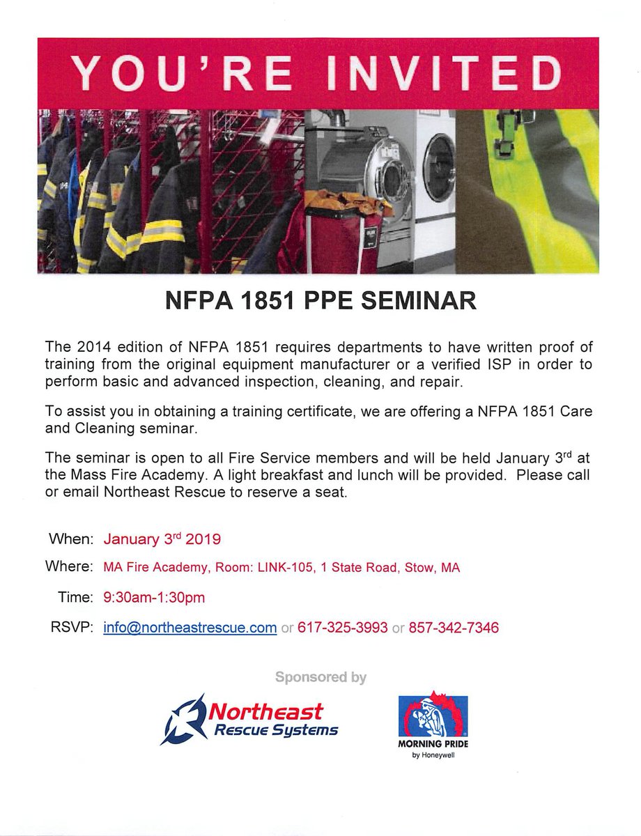 Call to reserve a seat for the upcoming NFPA 1851 PPE seminar.