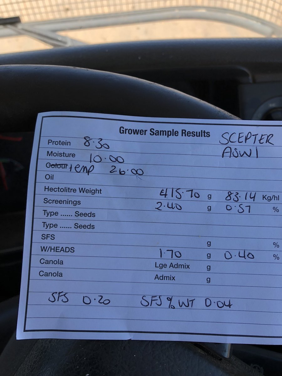 LeighStrange1's tweet photo. Farmer paddock trail no 2. Mace vs scepter. Scepter out yielding mace by 353kg/ha. 2.947t/ha vs 2.594 respectively. ASW at $310 on farm that’s about $109/ha. Test results below from 20m apart in paddock. https://t.co/jJ1AIebMVt