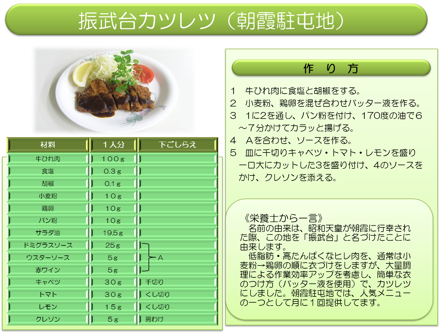 陸上自衛隊 東部方面隊 お待たせしました グルメマップ 1番 朝霞駐屯地 振武台カツレツレシピです 皆さんもお好みでアレンジしてみて下さい ミディアムレアで調理するのもおススメです 次回第２弾は 年明けになります 良いお年をお迎え下さい