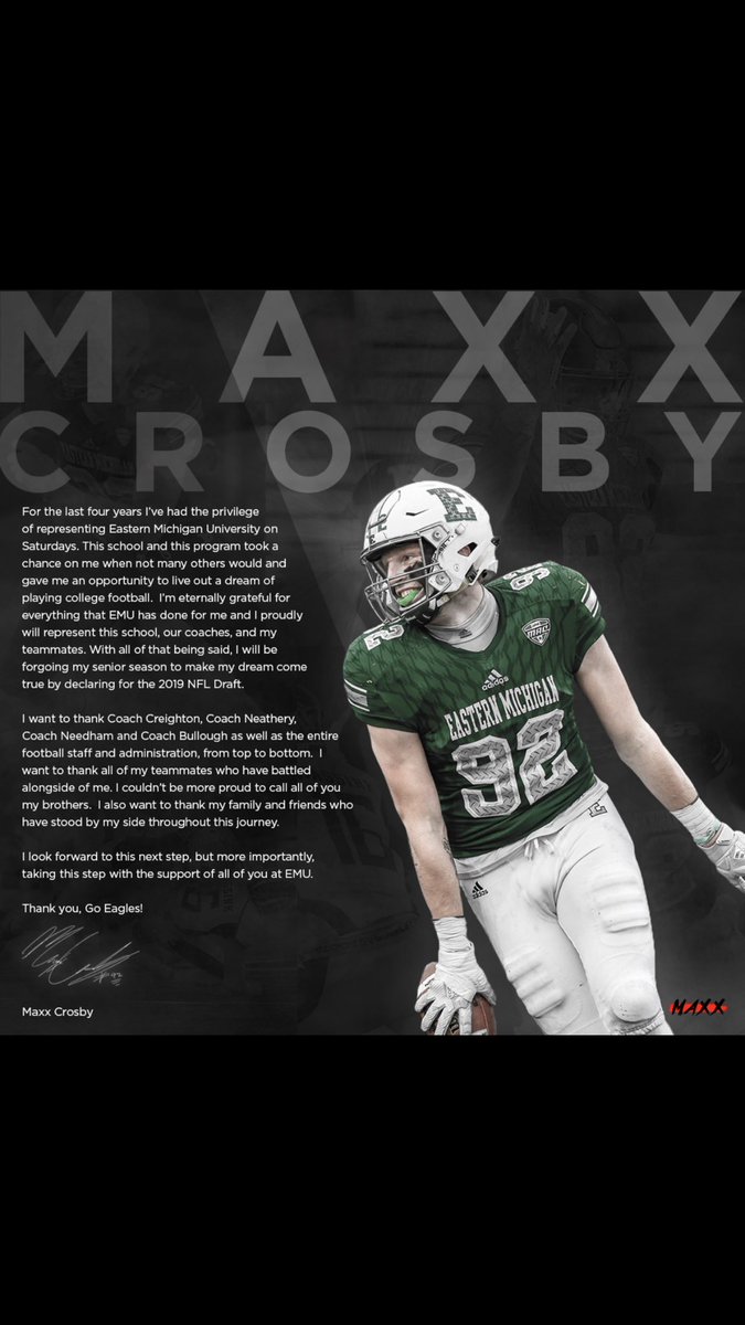 Maxx Crosby(DE, EMU) forgoing Senior season to declare for 2019 NFL Draft :  rCFB