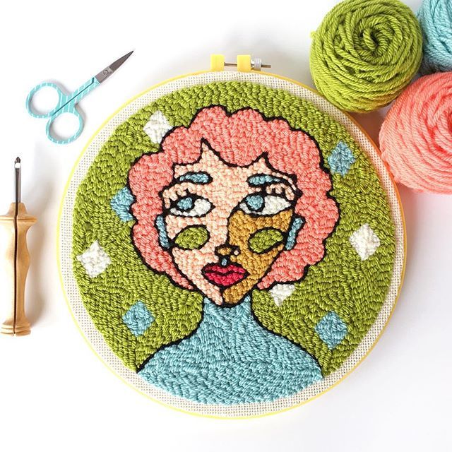 ModernBloom's tweet photo. Say hello to the latest #punchneedle lady! Her cute curls look just perfect in peach! 🍑 
I’ll release this kit when the shop opens back up after the first of the year. If you’d like to be notified when that happens, just hop on my mailing list at the… https://t.co/Tn2X7kP7gg https://t.co/t9ODfC34OD