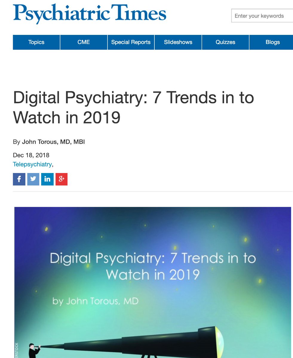 JohnTorousMD's tweet photo. Digital Psychiatry: 7 Trends in to Watch in #2019 via @PsychTimes https://t.co/uvshvWJ1dN https://t.co/JBLsaiyI55