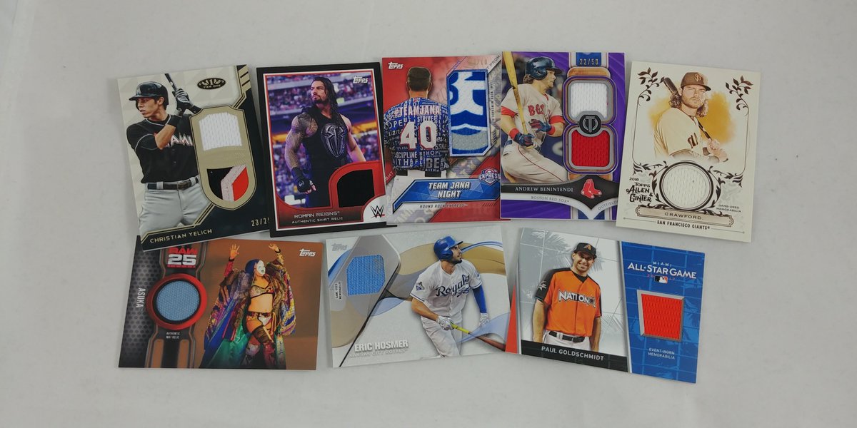 Topps's tweet photo. RT and follow for a chance to win this lot of MLB, Milb, and UFC relic cards! #20DaysofToppsGiveaways https://t.co/gypYF6ki6I