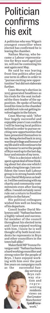 DannyFletcherUK's tweet photo. Thank you, @NathanGMurray , you have been an asset to BRYN this past four years and set a high bar for future/current councillors in our area 👍👍 #Wigan #Labour https://t.co/Gd9ZaZEXcw