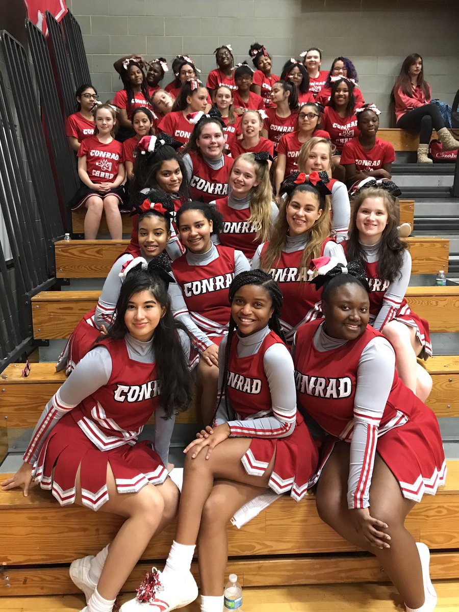 LogulloKathleen's tweet photo. Varsity &amp; Middle School Cheering together... The Conrad Way!!! @ConradAthletics @ConradRedWolves @CSSBoosters https://t.co/Rfmf1P2QXl