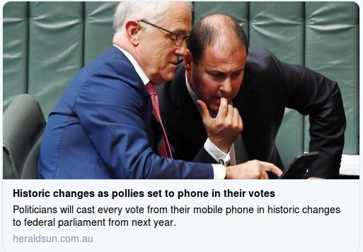 PerthWAustralia's tweet image. Brought to you by the same idiots that gave us #censusfail, #mygov and ongoing #ATO outages &amp;gt;&amp;gt; Historic changes as pollies set to phone in their votes #auspol
