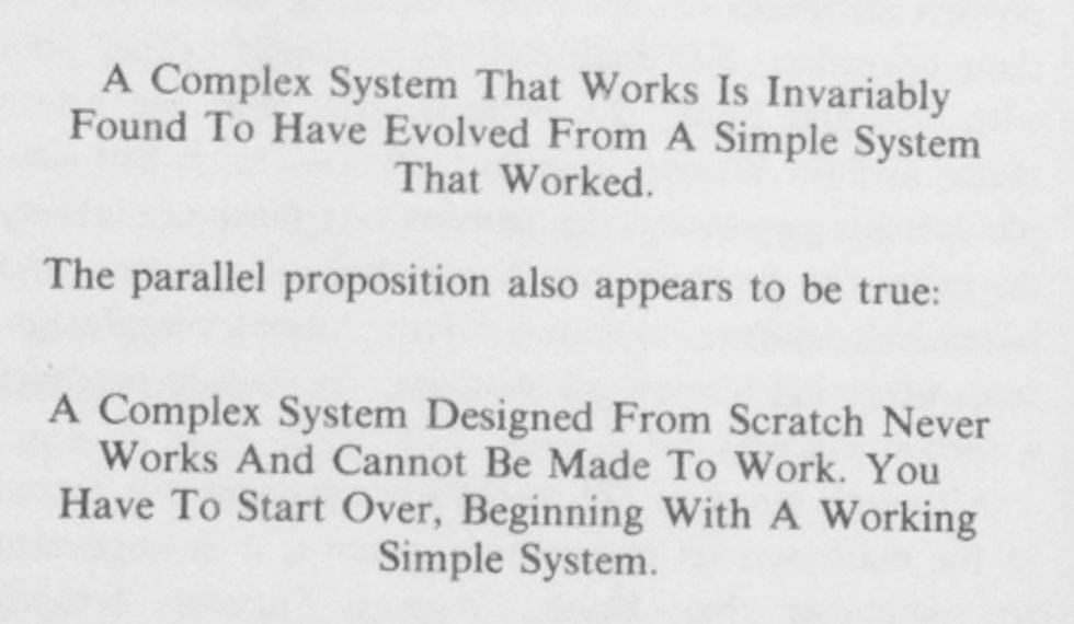 karoljmajewski's tweet image. “A complex system designed from scratch never works and cannot be patched up to make it work. You have to start over, beginning with a working simple system.” — having fun with #Systemantics by John Gall