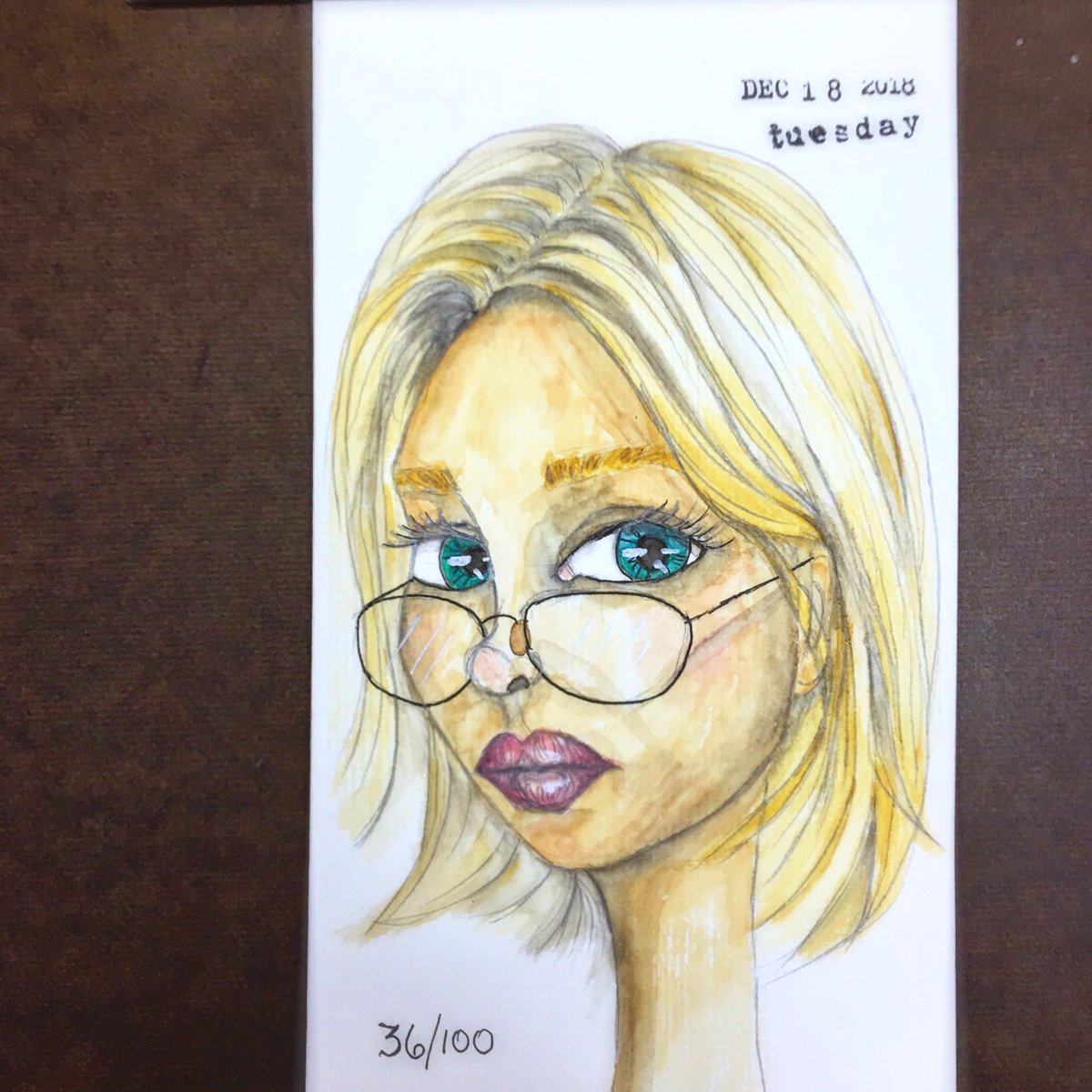 anniebluesky's tweet photo. 36/100 #100funfabfaces #awesomeartschool #watercolor #artjournal @karencampbellartist https://t.co/kldkswBhvd