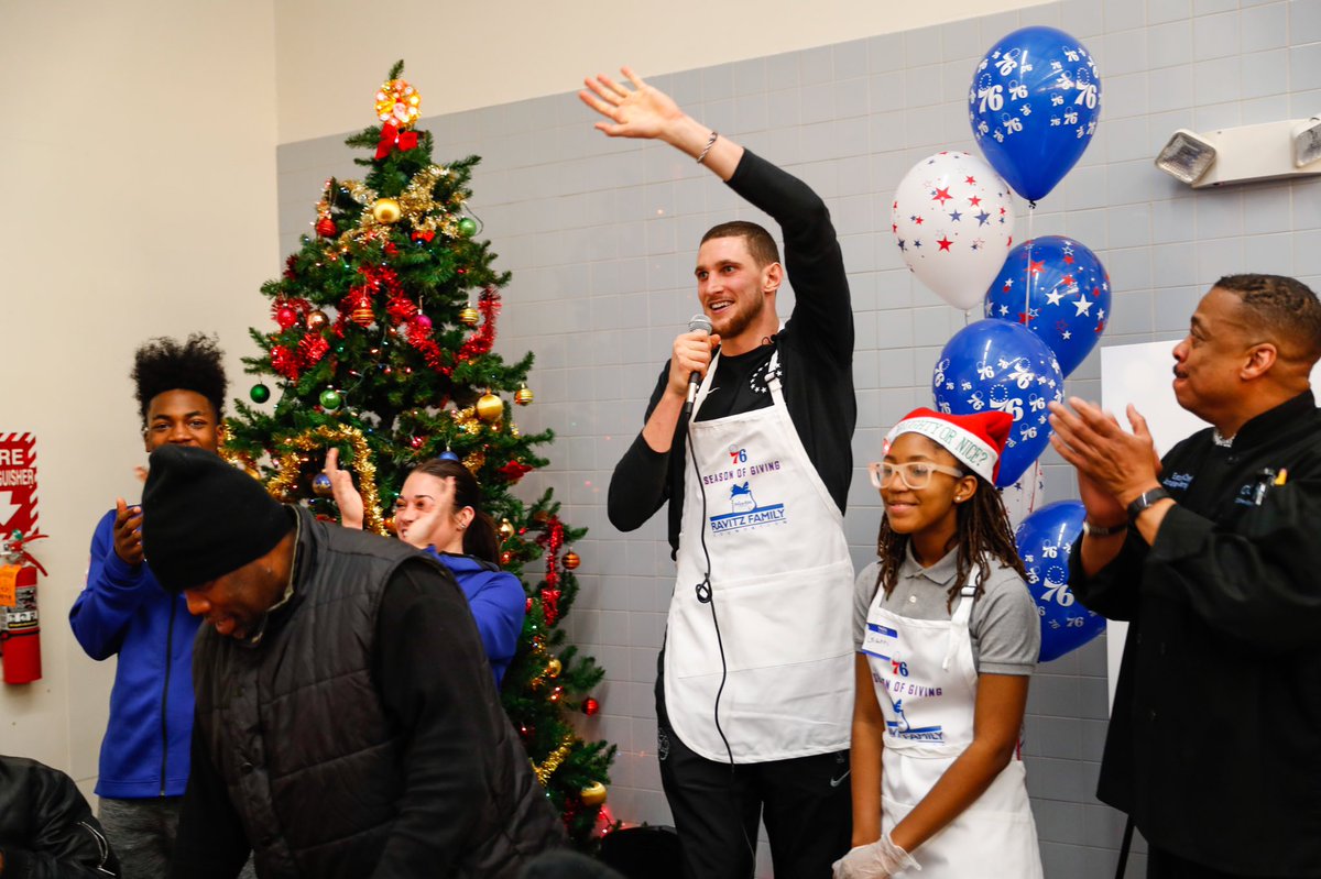 Today at <a href="/CathedralKitch/">Cathedral Kitchen</a> in Camden, <a href="/mikemuscala/">Mike Muscala Burner</a> served more than 4️⃣0️⃣0️⃣ meals alongside Gianni, his mentee in the <a href="/sixers/">Philadelphia 76ers</a> Walk In My Shoes Program. 

In October, Mike led a #HerTimeToPlay basketball clinic for Gianni and other girls from across the city!