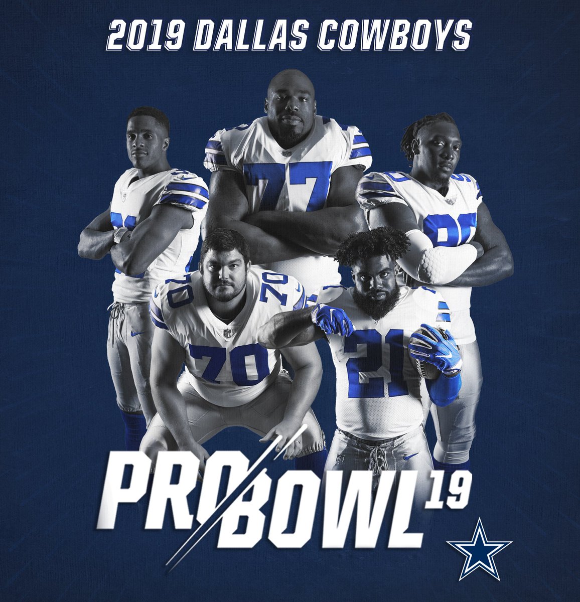 dallascowboys's tweet image. Congratulations to #DallasCowboys @Byron31Jump, Tyron Smith, @TankLawrence, @thegob70 and @EzekielElliott who are #ProBowl Bound!