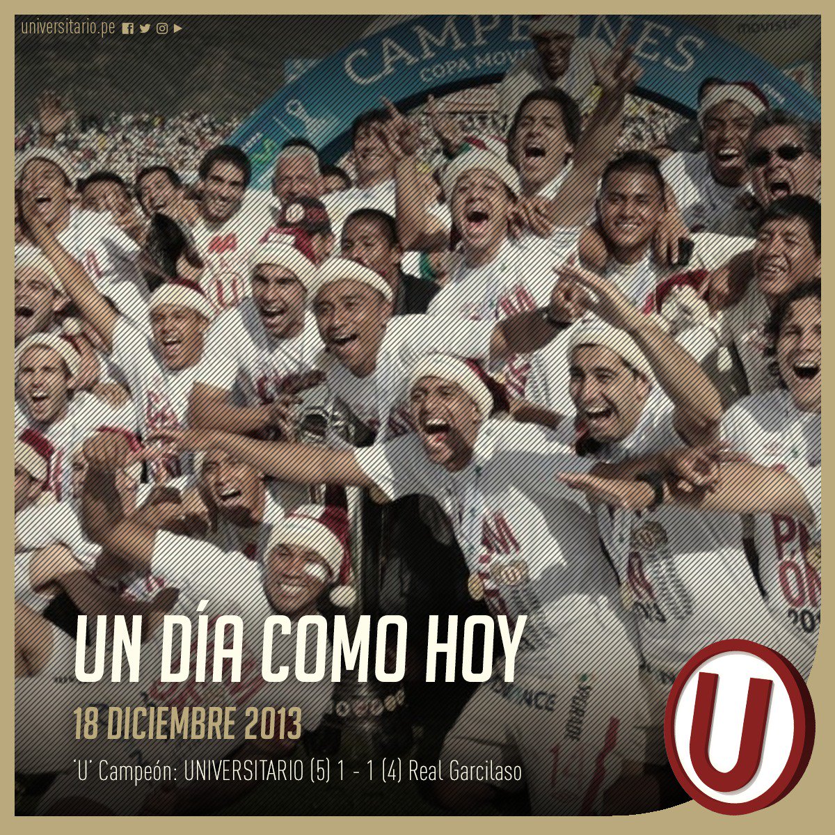 #EFEMÉRIDES | Un día como hoy en el 2013, @Universitario le gana 5 - 4 en tanda de penales a @RealGarcilaso en Huancayo y se consagra Campeón Nacional logrando la estrella ⭐26 de su historia.