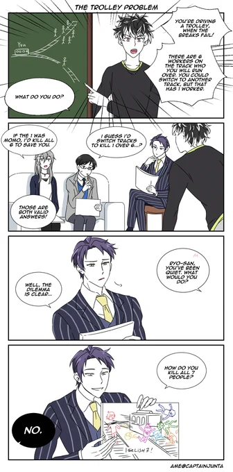 the good place AU where momo tries to teach tsukumo ryo a thing or 2 about ethics #IDOLiSH7 