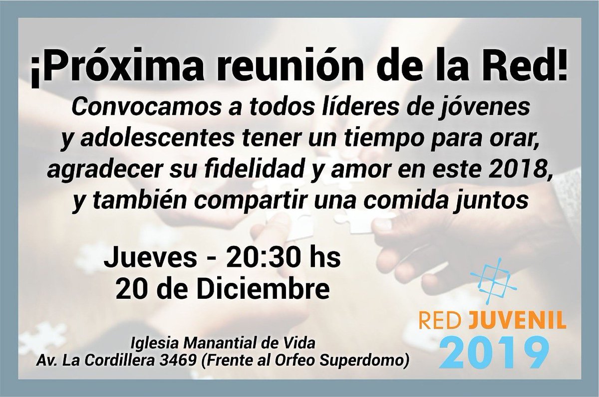 RedLiderJuvenil's tweet photo. ¡Próxima reunión! ¡Este jueves te esperamos! https://t.co/zGTqslRNbD