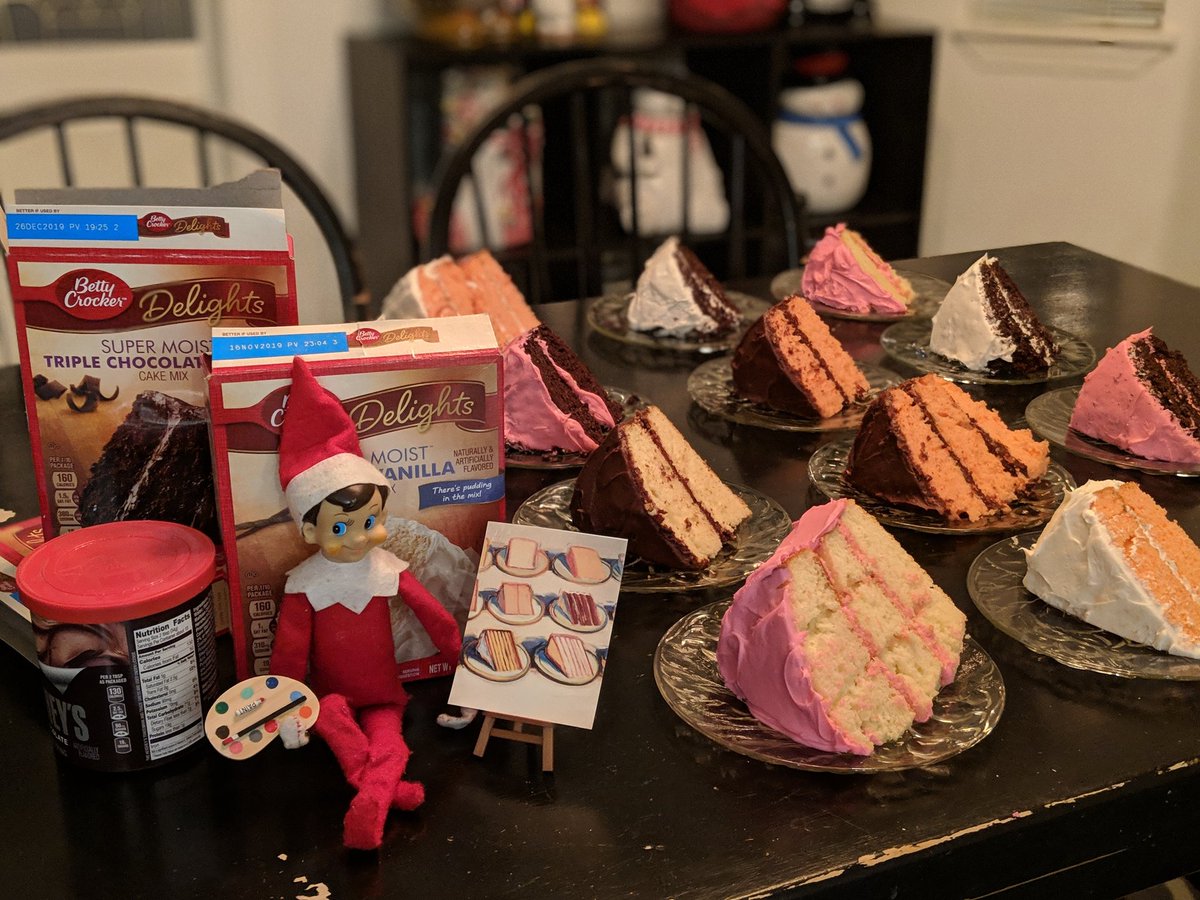Day 19: "A party without CAKE is just a meeting." -Julia Child <a href="/BettyCrocker/">Betty Crocker</a> @Thiebaudwayne #ArtistInspired #PaintWithFrosting #WhoCutTheCake #Trixie2018 #elfontheshelf