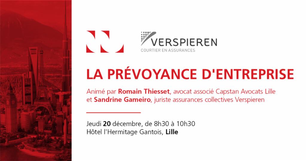 ⚖️ <a href="/CapstanAvocats/">Capstan Avocats</a> vous propose de faire le point demain sur l’actualité de la #prévoyance d’#entreprise, avec Romain Thiesset, avocat associé Capstan Avocats et Sandrine Gameiro, juriste assurances collectives <a href="/Verspieren/">Verspieren</a>
Inscriptions : lille@capstan.fr bit.ly/2UxPbqw