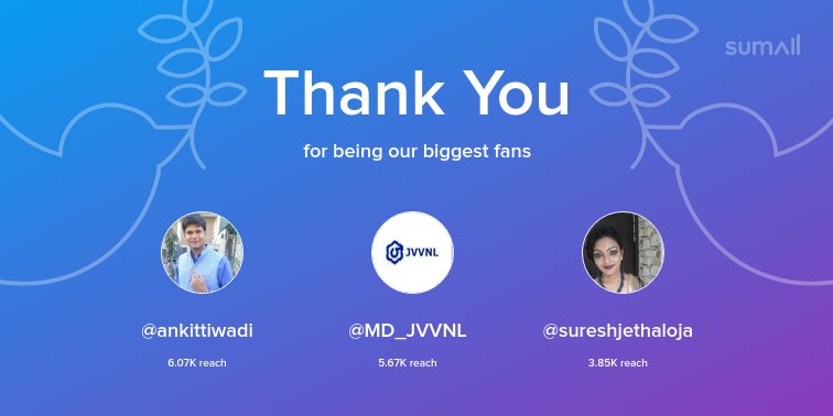 RGGupta9's tweet photo. Our biggest fans this week: @ankittiwadi, @MD_JVVNL, @sureshjethaloja. Thank you! via https://t.co/571W3F4MXu https://t.co/35JGfnoYJ0
