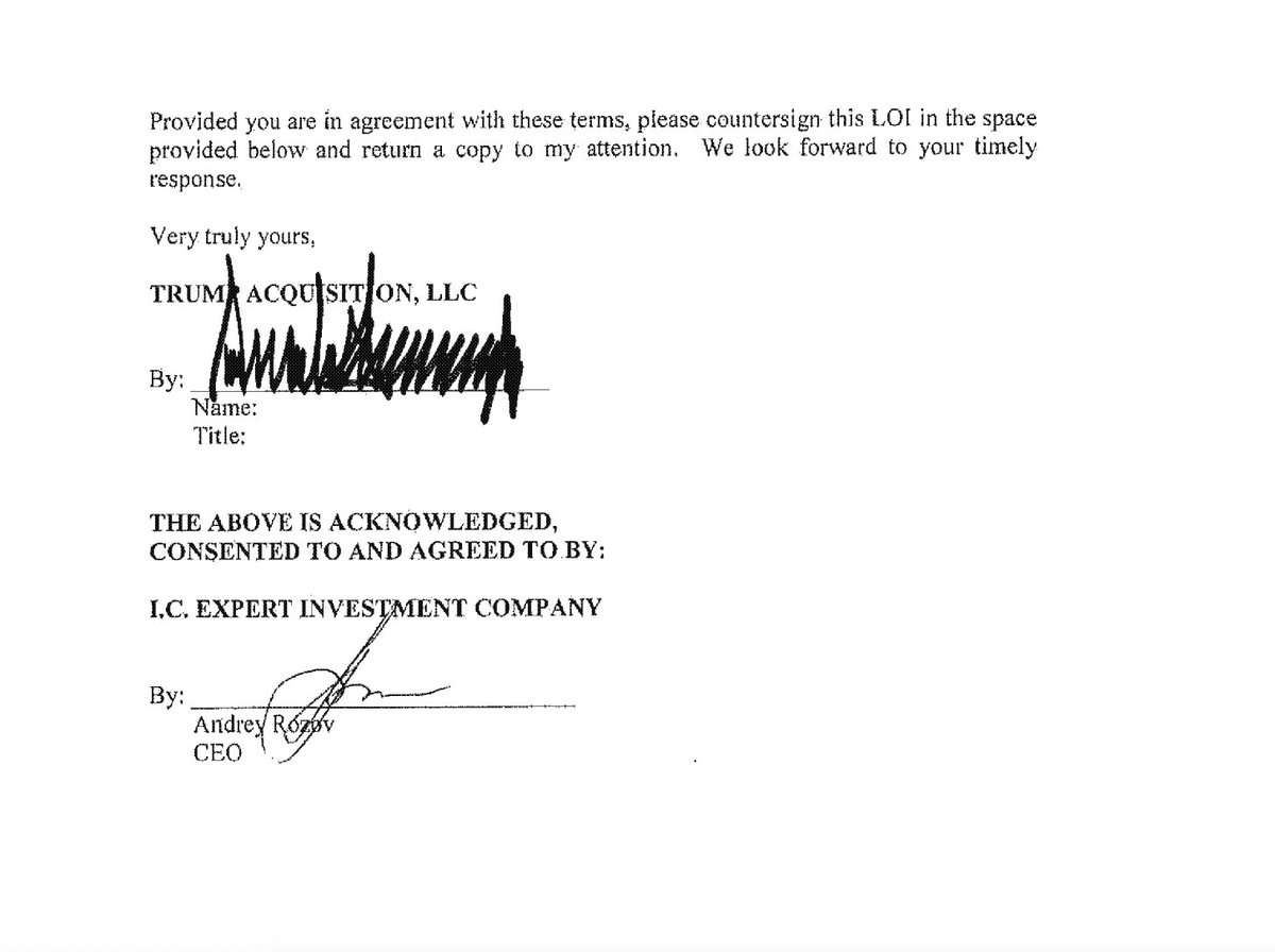 MarshallCohen's tweet photo. Giuliani told @DanaBashCNN two days ago that for Trump Tower Moscow, "there was a letter of intent to go forward, but no one signed it." False. Don Jr. already told Congress his dad signed the deal. And today, @ChrisCuomo obtained the signed letter itself. https://t.co/YY2dcBMIgH https://t.co/hScKgXAQ86