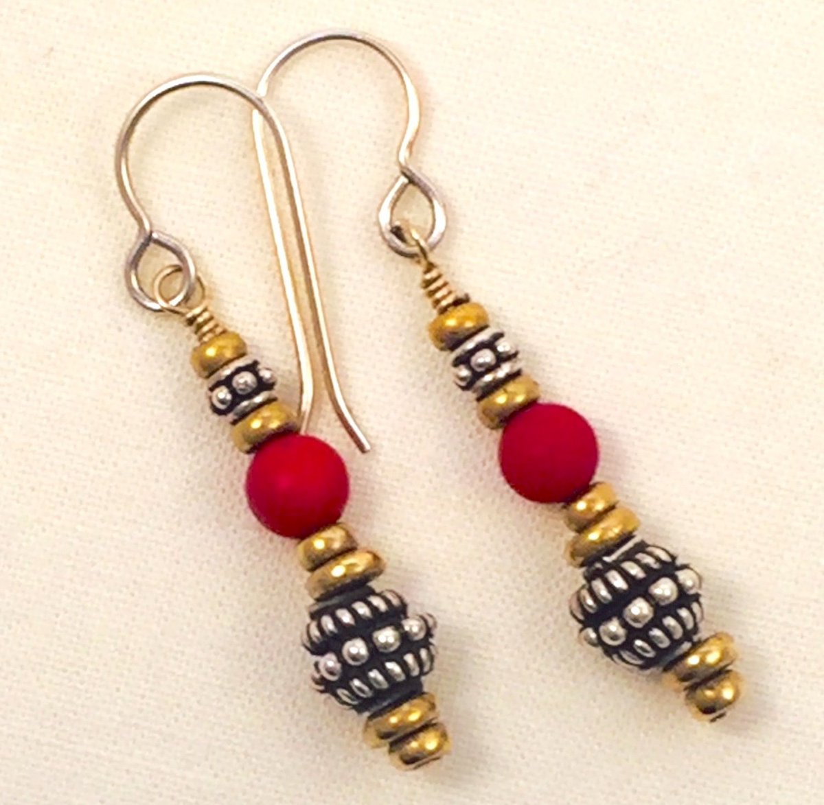 Latest addition to my #etsy shop: Sterling Silver, Red Coral, and Brass Earrings etsy.me/2SUCjcj #jewelry #earrings #silver #red #coral #women #brass #earlobe #hangingearrings. bodhijewels.com