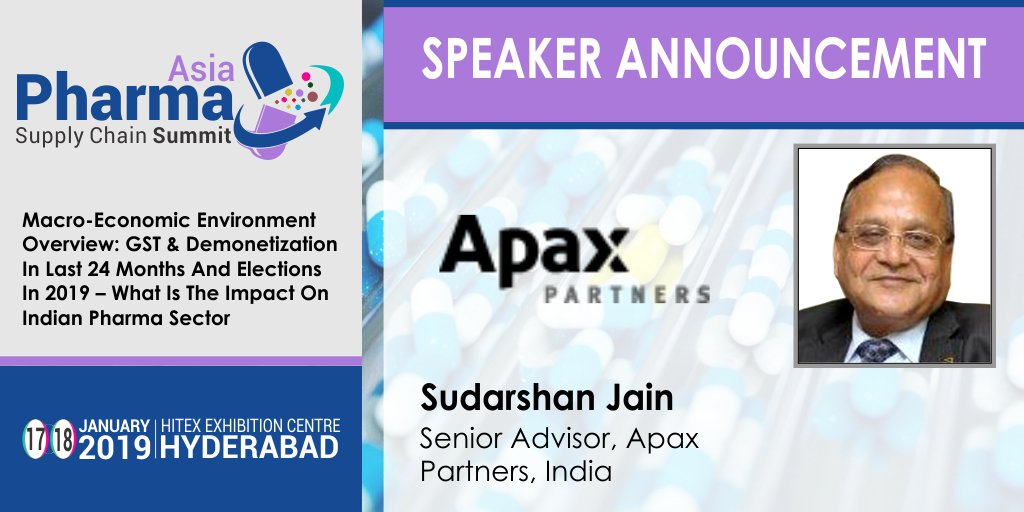 Sudarshan Jain, Senior Advisor, APAX Partners will be speaking at Asia Pharma Supply Chain Summit in Hyderabad on 17th January 2019.
#asiapharma #gls2019 #logistics #supplychain 
<a href="/WCAPharma/">The WCA Pharma Group</a> <a href="/BayerPharma/">Bayer | Pharmaceuticals</a> <a href="/PharmaLogIQ/">Pharma Logistics IQ</a> @Miebach_GER