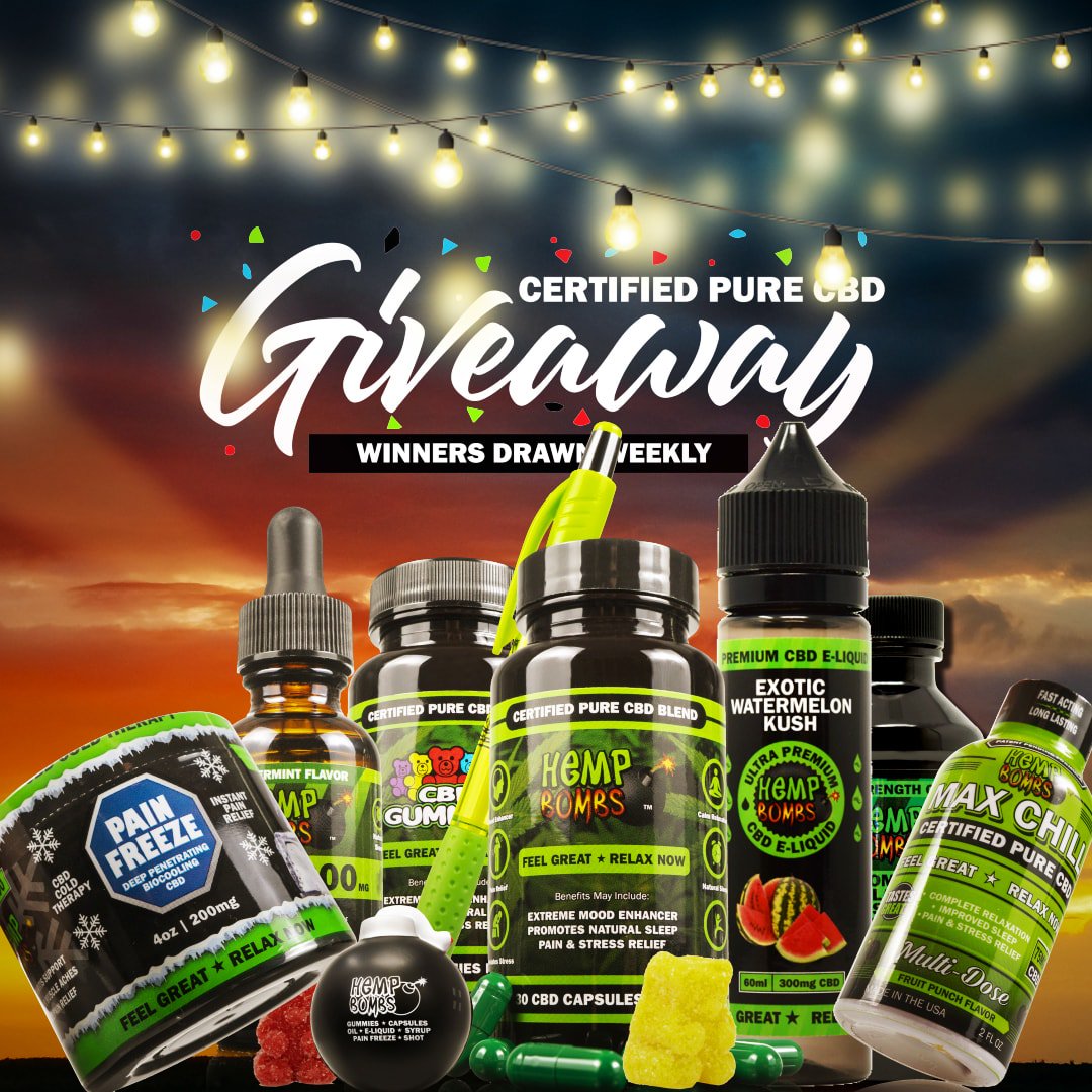 HempBombs's tweet photo. 🎉PREMIUM CBD BUNDLE GIVEAWAY 🎉 
1. Follow us 👍 
2. Tag a friend 🎁
3. Tell us HOW Hemp Bombs improved your life 🤔💭🍃
4. https://t.co/2FdlYVHmbb
Winner will be announced 12/26 @ 1pm EST 
US, Australian &amp; Canadian participants only, 18+.
✅#HempBombs | ✅#HempBombsLove https://t.co/xoA1CJiSbP