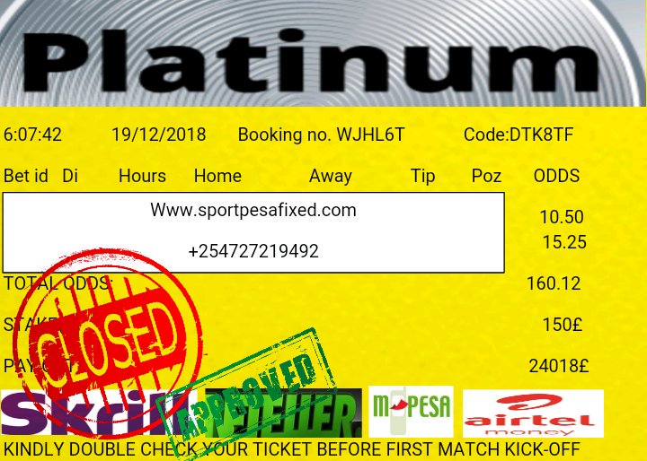 fixed_to's tweet image. Fixed Link Ke:
Fixed Link Ke:
Boooooooooooom MASSIVELY YESTERDAY
##CONGRATULATIONS
#19/12/2018
#Today's fixed matches are here/ 
#Matches are fixed.No losing at all
#Fixed matches are here CALL/SMS/WHATSAPP +254727219492
Let's bet now with platinum fixed matches