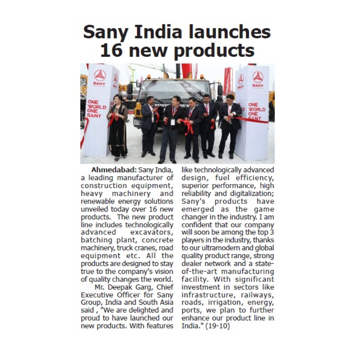 SanyIndia's tweet photo. We got featured in #AvenueMall, #FreePressGujarat, #MorningInida, #NorthEastTimes, #TrinityMirror, #Yugmarg for Bauma Conexpo India 2018.
#OneWorldOneSany https://t.co/6781OSNaK0
