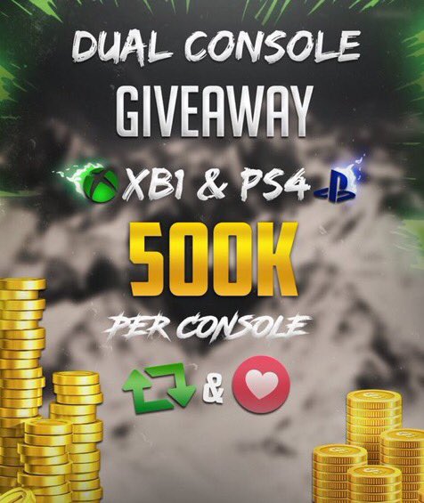 ANOTHER 500K GIVEAWAY! ONE WINNER ON XBOX AND ONE ON PS4! TO ENTER RETWEET AND FOLLOW <a href="/Zirksee/">Zirksee🍽️</a> <a href="/RockBottomMUT/">RockBottomCoins</a> AND <a href="/GunsNasty/">Gunsnasty</a> ENDS DECEMBER 19th!