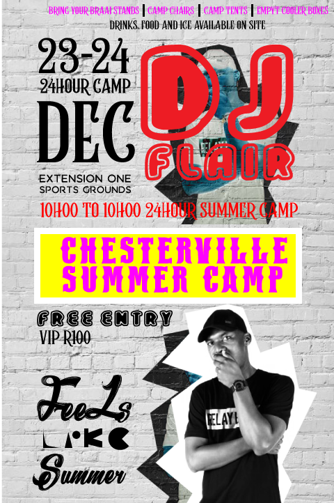 feelslike_ue's tweet photo. Feels Like Summer South Africa, Chesterville Summer Camp 2018 Presents to you “THE COOLEST KIDS ON THE BLOCK” @DjFlairSA (Gagasi FM) 5 DAYS TO GO. 
#chestervillesummercamp2018 #feelslikesummer #musicfestival #travel #music #food #durban #summer #newmusic https://t.co/69kpirHm7J