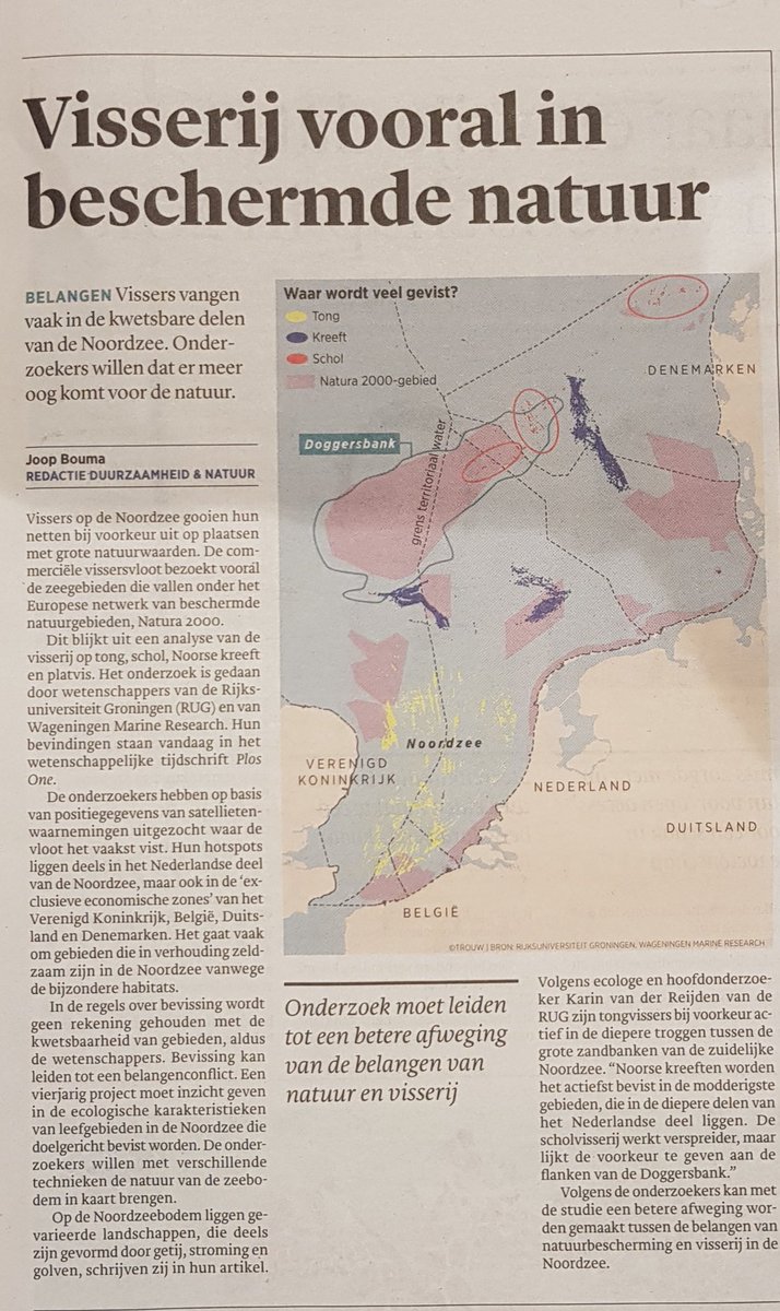 hanolff's tweet image. Noordzee visserij hotspots liggen vooral in meer zeldzame habitats. @TrouwGroen vandaag over onderzoek Karin van der Reijden et al.  van  @univgroningen en @WURmarine. Voor details kaarten zie deze app arcg.is/0KrbWz
of het artikel zelf journals.plos.org/plosone/articl…