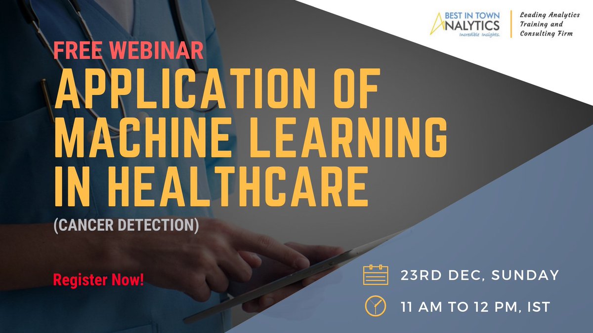 The ability of #ML tools to detect key features from complex datasets and classifying cancer patients into high or low-risk groups is remarkable. Register Now: bit.ly/2Lps6Sz Date: 23rd Dec, 11AM to 12PM, IST #SVM #AI #DL #DataAnalytics #DataScience #MachineLearning