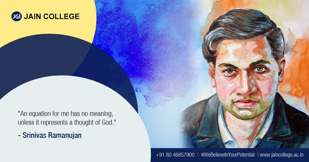 jaincollege's tweet photo. #MindMaths #TheManWhoKnewInfinity - Srinivasa Ramanujan had also made his contributions to number theory.  Ramanujan has given several formulae and also algebraic equations requiring solutions in integers called as Diophantine equations. #JainCollege: https://t.co/CxS2QqgNRU https://t.co/Ht1JW8YR5I