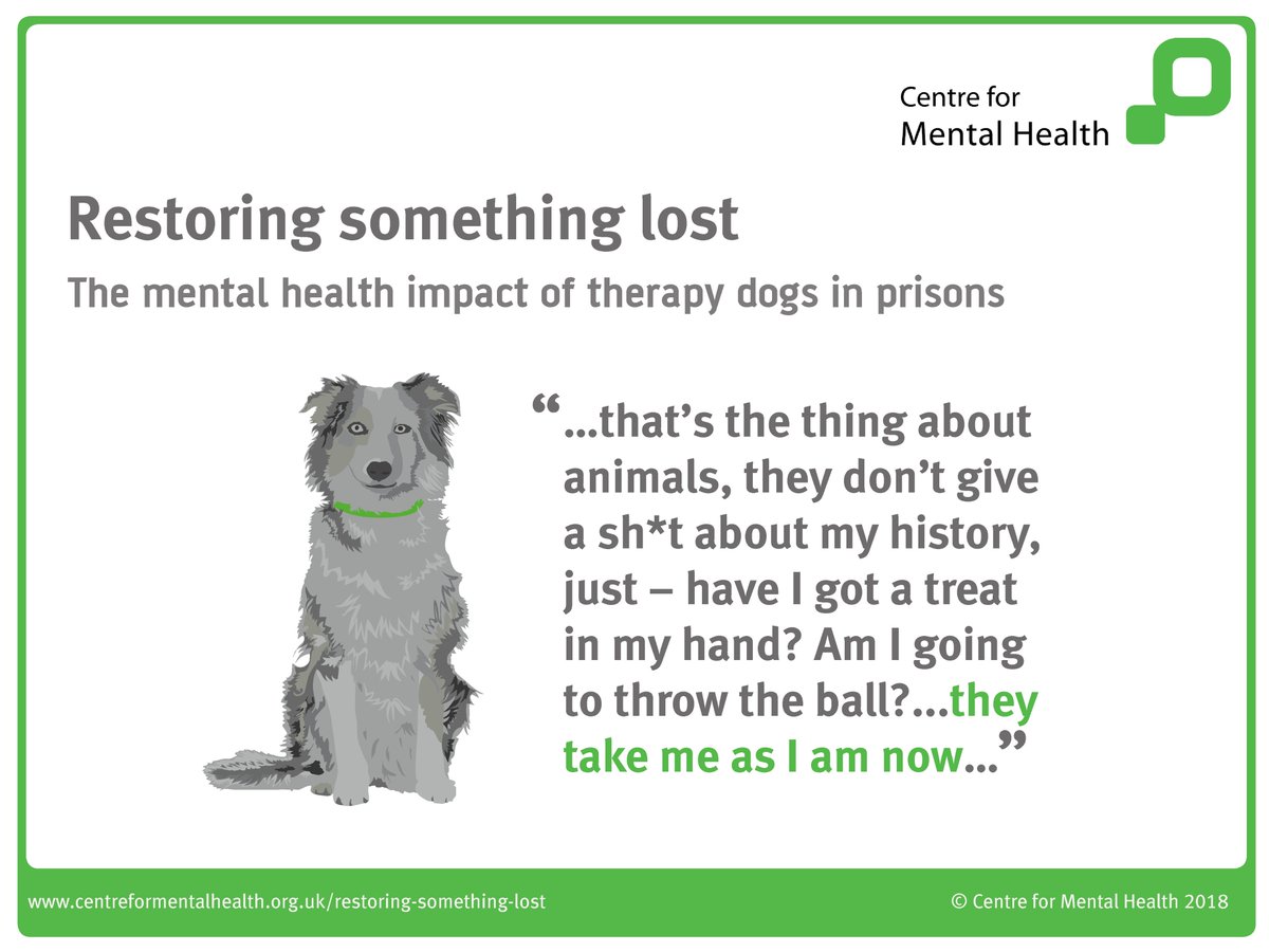 CentreforMH's tweet image. People we spoke to in prison who had experienced the therapy dogs highlighted their non-judgemental nature as one of the mental health benefits: centreformentalhealth.org.uk/restoring-some…

#RestoringSomethingLost #MentalHealth #PATDog