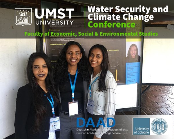 UMST Students at Water Security and Climate Change Conference
Environment students are invited to present papers and posters at the Water Security and Climate Change Conference in Nairobi which is sponsored by Cologne University and DAAD.
Read More at: umst-edu.sd/index.php/econ…