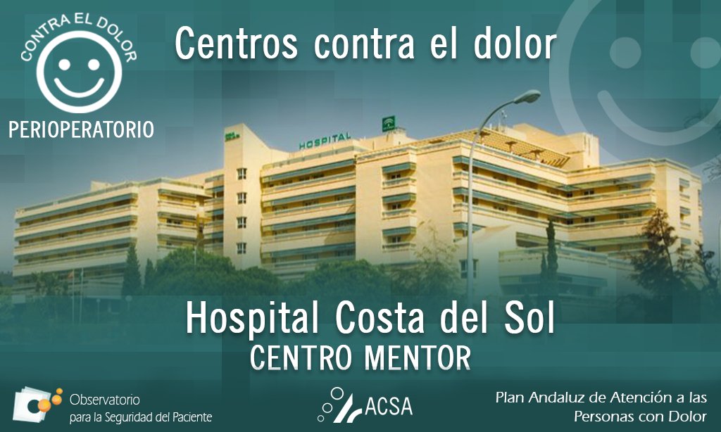 calidadACSA's tweet photo. El Hospital @AgenciaCostaSol consigue el distintivo 'Centros contra el dolor' 🙂 @practicaseguras en la modalidad perioperatorio, con un nivel de cumplimiento que lo sitúa al nivel de 'centro mentor' para otros centros y unidades 🎖. ¡Enhorabuena! @saludand @MalagaJunta #SegPac https://t.co/dTBNlbHeFE